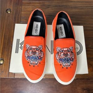 Kenzo Slip-On Embroidered Logo Shoe Sneaker with Leather Trim in Orange